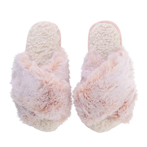 Lemon | Shoes | Lemon Faux Fur Criss Cross Slide Slippers Pink | Poshmark
